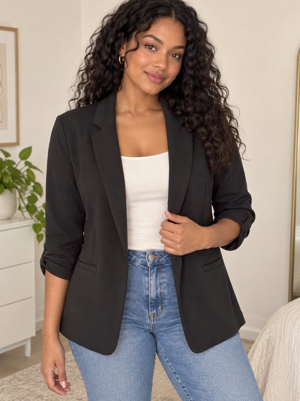 Maurices Black Open Front Ruched Sleeve Blazer Size M